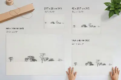 Plakatas minimalistinis žiemos peizažas su medžiais ramybės įspūdžiui