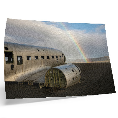 Plakatas ant drobės Metalinio lėktuvo nuolaužos su vaivorykšte fone.