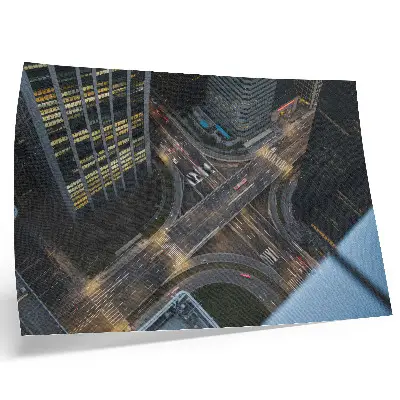 Plakatas miesto panorama iš viršaus, naktinės šviesos ir modernumas