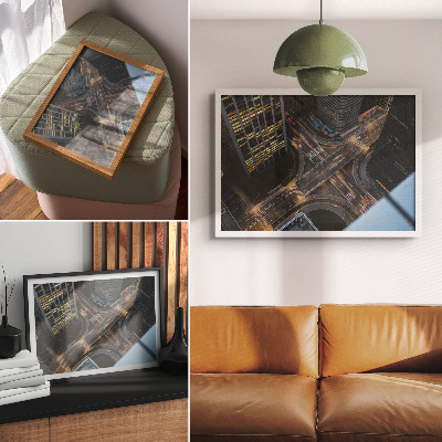 Plakatas Miesto panorama iš viršaus, šviesos naktį, modernumas
