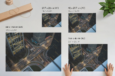Plakatas Miesto panorama iš viršaus, šviesos naktį, modernumas
