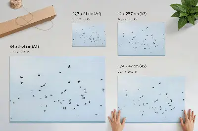 Paukščių pulkas virš mėlynos jūros plakatas ant drobės