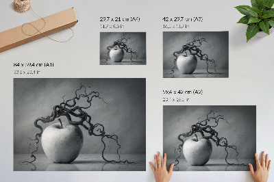 Spauda ant drobės Obuolės ir šakelės kontrastas yra harmoningas monochromatinis.