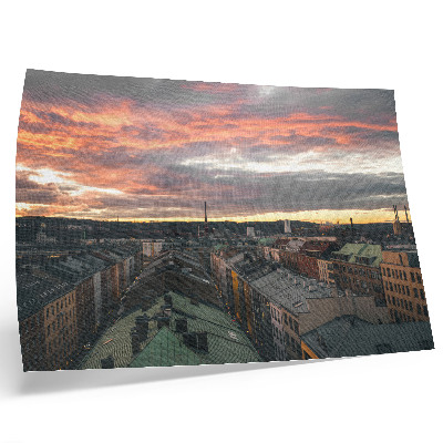 Spauda ant drobės Saulėlydžio virš miesto panoramos spalvos