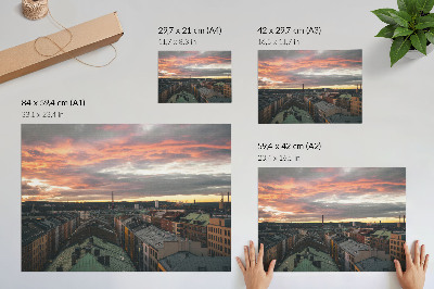 Spauda ant drobės Saulėlydžio virš miesto panoramos spalvos