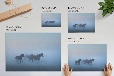 Plakatas „Arkliai rūke“ – raminanti, taikos kupina kompozicija