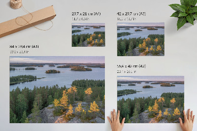 Plakatas Pušyno salos ežeras pastelinis dangus