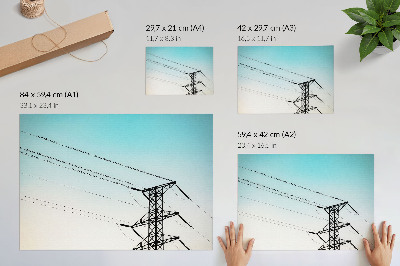 Plakatas ant drobės Paukščiai ant elektros linijų mėlyname danguje