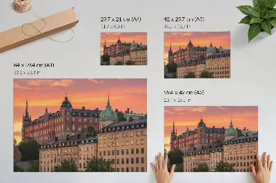 Plakatas ant drobės su saulėlydžiu, žavingais pastatais ir istorine atmosfera