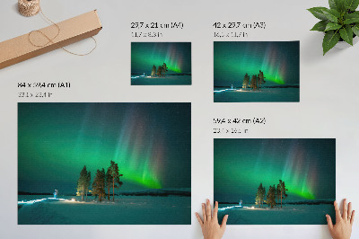 Plakatas ant drobės Šiaurės pašvaistės magija, nuostabios spalvos ir rami atmosfera
