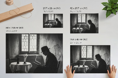 Plakatas Juodai balta atmosfera, vyras su knyga, klasikinė elegancija