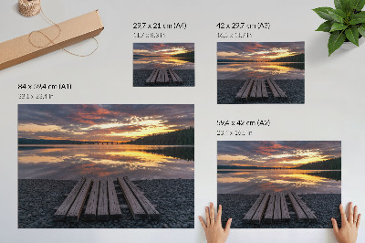 Plakatas ant drobės Ežeras saulėlydyje, šiltos medienos spalvos