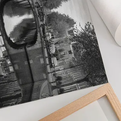 Plakatas juodai balti tiltai ir miesto kanalai
