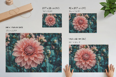 Plakatas ant drobės Rožinių jurginų ir žalių lapų moderni kompozicija