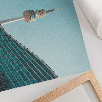 Plakatas ant drobės Mėlynas dangus modernus pastatas miesto bokštas