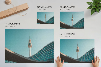 Plakatas ant drobės Mėlynas dangus modernus pastatas miesto bokštas