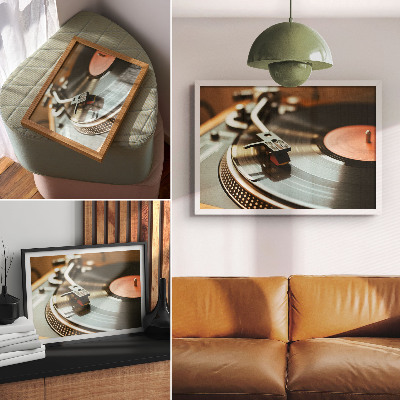 Plakatas Nostalgiškas vintažinis muzikinės atmosferos gramofonas