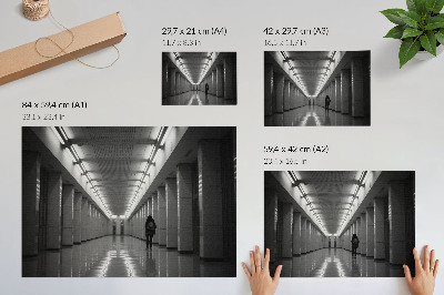 Plakatas ant drobės Monochromatinis koridorius su kolonomis