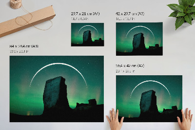 Spauda ant drobės Naktinio dangaus uolų žali tonai kosminė atmosfera