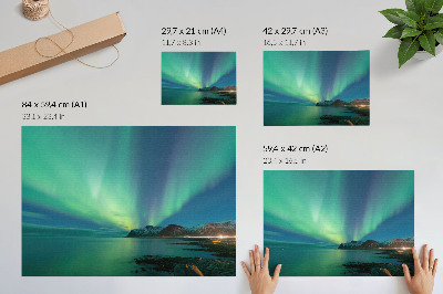 Plakatas Šiaurės pašvaistė virš jūros, magiška atmosfera
