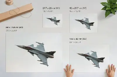 Spauda ant drobės modernus naikintuvas danguje