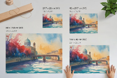 Plakatas ant drobės Miesto akvarelės tilto kupolo vandens atspindžiai