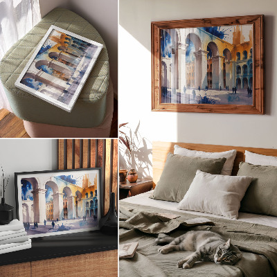 Plakatas Miesto architektūros akvarelės dėmės elegantiškos arkos