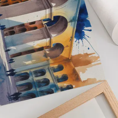 Plakatas miesto architektūros akvarelės dėmės ir elegantiškos arkos