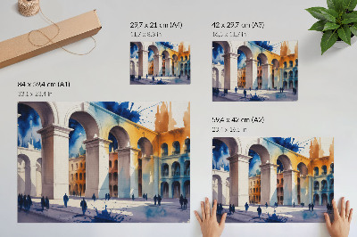 Plakatas Miesto architektūros akvarelės dėmės elegantiškos arkos