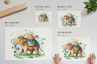 Plakatas ant drobės Katė ant mamuto fantazijos gamtos magijos