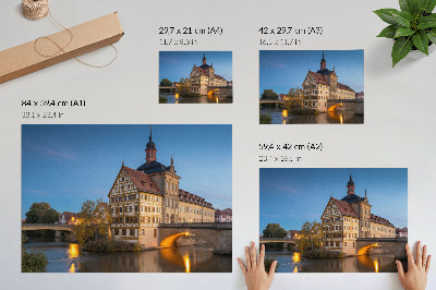 Plakatas ant drobės Istorinis pastatas, tiltas, vanduo, mėlynas dangus