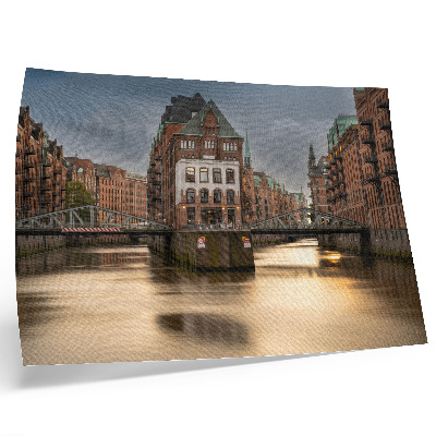 Plakatas Atmosferinė architektūra, tiltas, vakaras, ramus vanduo