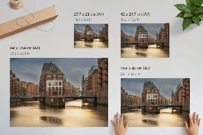 Plakatas Atmosferinė architektūra, tiltas, vakaras, ramus vanduo