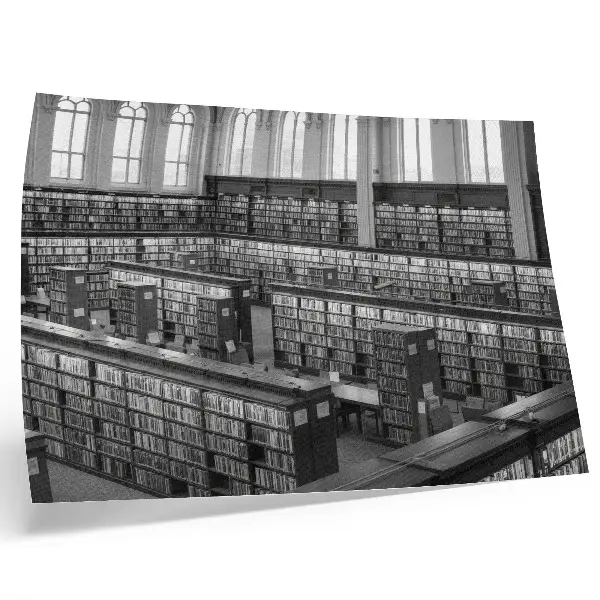Klasikinė biblioteka su medinėmis lentynomis plakatas ant drobės