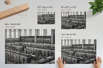Klasikinė biblioteka su medinėmis lentynomis plakatas ant drobės