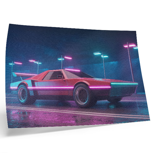 Plakatas Retro automobilis neoninėje miesto aplinkoje