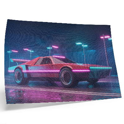 Plakatas Retro automobilis neoninėje miesto aplinkoje