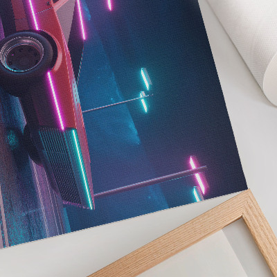 Plakatas Retro automobilis neoninėje miesto aplinkoje