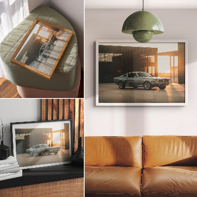 Plakatas Klasikinis automobilis su architektūriniu fonu