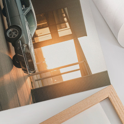 Plakatas Klasikinis automobilis su architektūriniu fonu