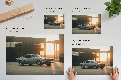 Plakatas Klasikinis automobilis su architektūriniu fonu