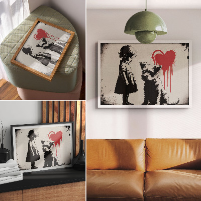 Plakatas ant drobės Monochrominė mergaitės šuns širdis