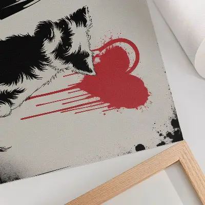 Plakatas ant drobės monochrominė mergaitės su šunimi ir širdimi iliustracija