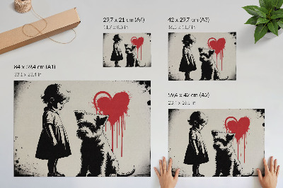 Plakatas ant drobės Monochrominė mergaitės šuns širdis