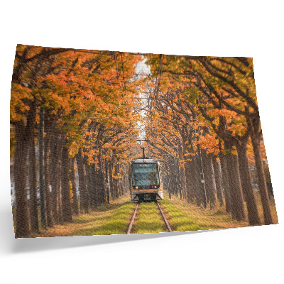 Spauda ant drobės Rudens tunelis su tramvajumi viduryje