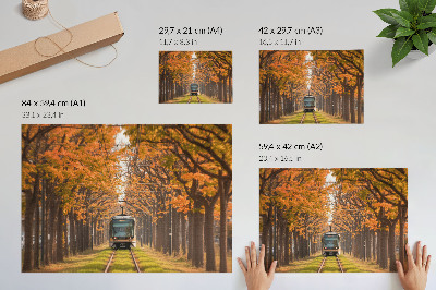 Spauda ant drobės Rudens tunelis su tramvajumi viduryje