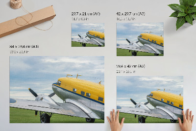 Plakatas ant drobės Stilingas klasikinis geltonos, pilkos ir mėlynos spalvos lėktuvas