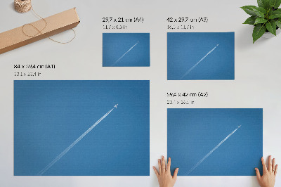 Plakatas Lėktuvas danguje mėlyname fone dinamiška atmosfera