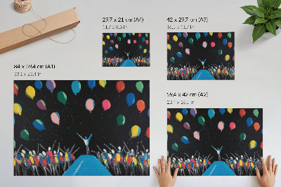 Plakatas ant drobės Spalvingi balionai, kontrastuojantys su juodu dangumi