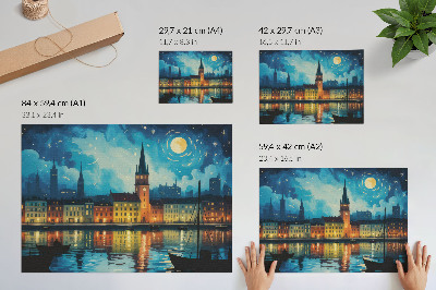 Plakatas Naktinio miesto atspindžiai, vandens lempos švietimas
